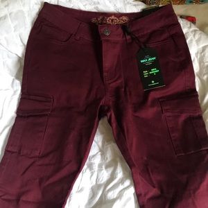 Burgundy Skinny Cargo Jeans